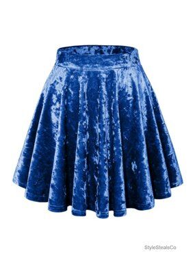A-Line Mini Skirt High Waisted Pleated Stretch Velvet Skirt